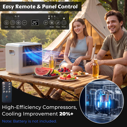 Disaenvir Tent Air Conditioner - Portable Air Conditioner 3300BTU, Compact Air Cooler AC Unit, 24 Hours Timer, Safety Lock, 3 Modes for Tent, Camping, RV, Truck, 110v Plug in, No Battery (White)