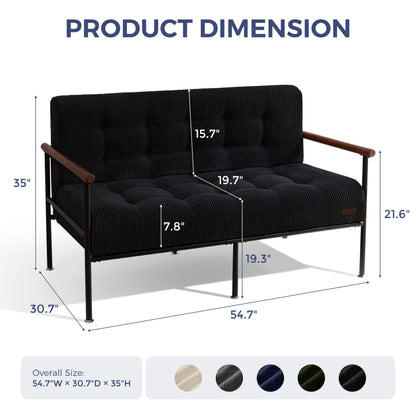 MAXYOYO Loveseat Sofa, Button Tufted Upholstered Small Couch for Living Room, Modern Love Seat Couches with Metal Frame & Wood Armrests for Bedroom Office, Easy to Install, Black