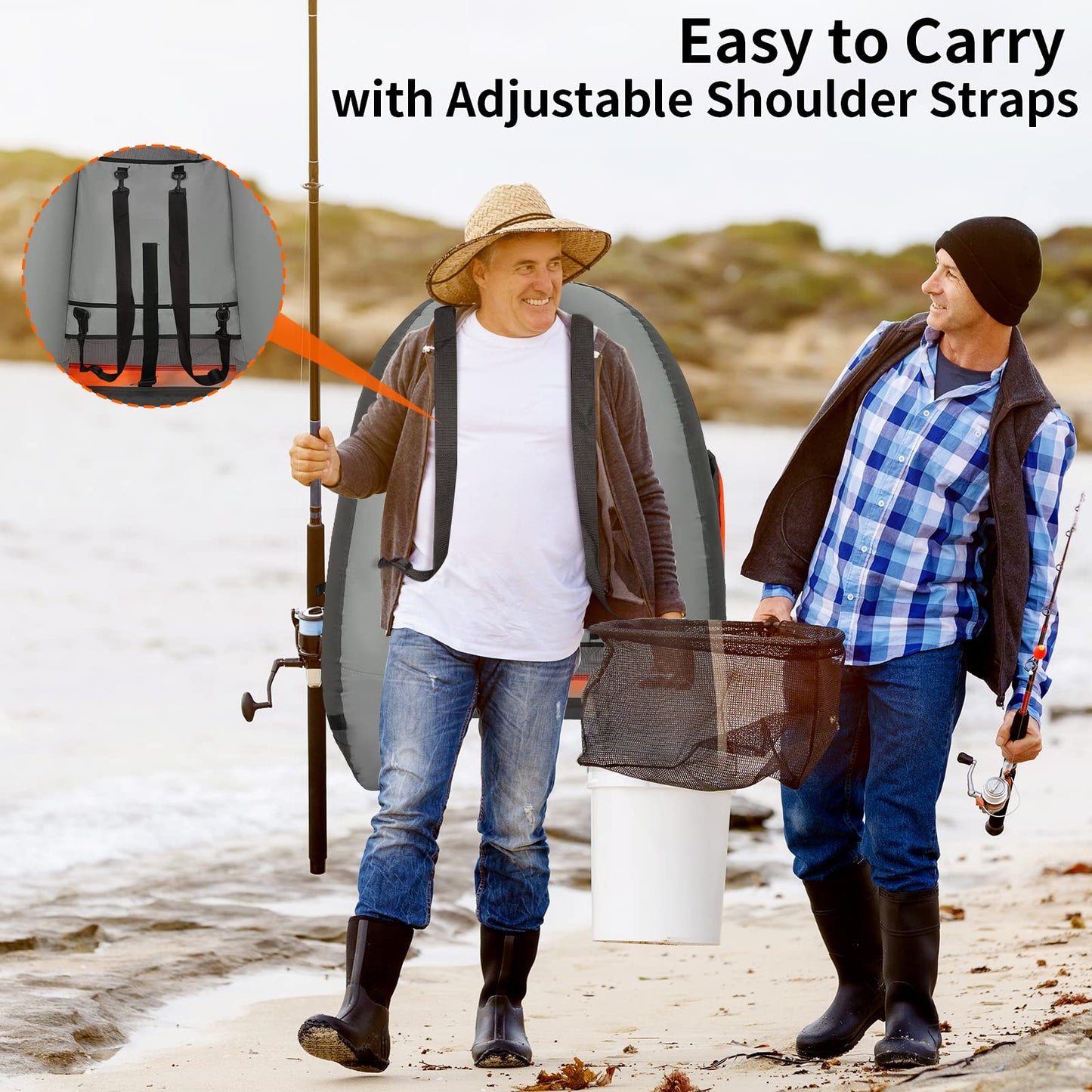 Xproutdoor Fishing Float Tube with Adjustable Backpack Straps, Storage Pockets, Fish Ruler, Fly Fishing Boat with Pump, Oar, Rod Holder and Mount, Fins, 350LBS Load Bearing Capacity, FT003,Grey