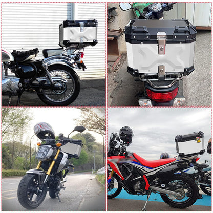Donpida Universal Motorcycle Top Case,55L Motorbike Tail Box Trunk Tour Storage Carrier Case with Backrest, Security Lock and Handle for Helmet Luggage,Sliver