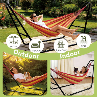 UEAKPIC Double Heavy Duty Steel Hammock Stand Only, 550 Pound Capacity, Portable, Easy Assembly, Adjustable for Indoor, Yard, Camping, or Outdoor, Patio LBS(Black)