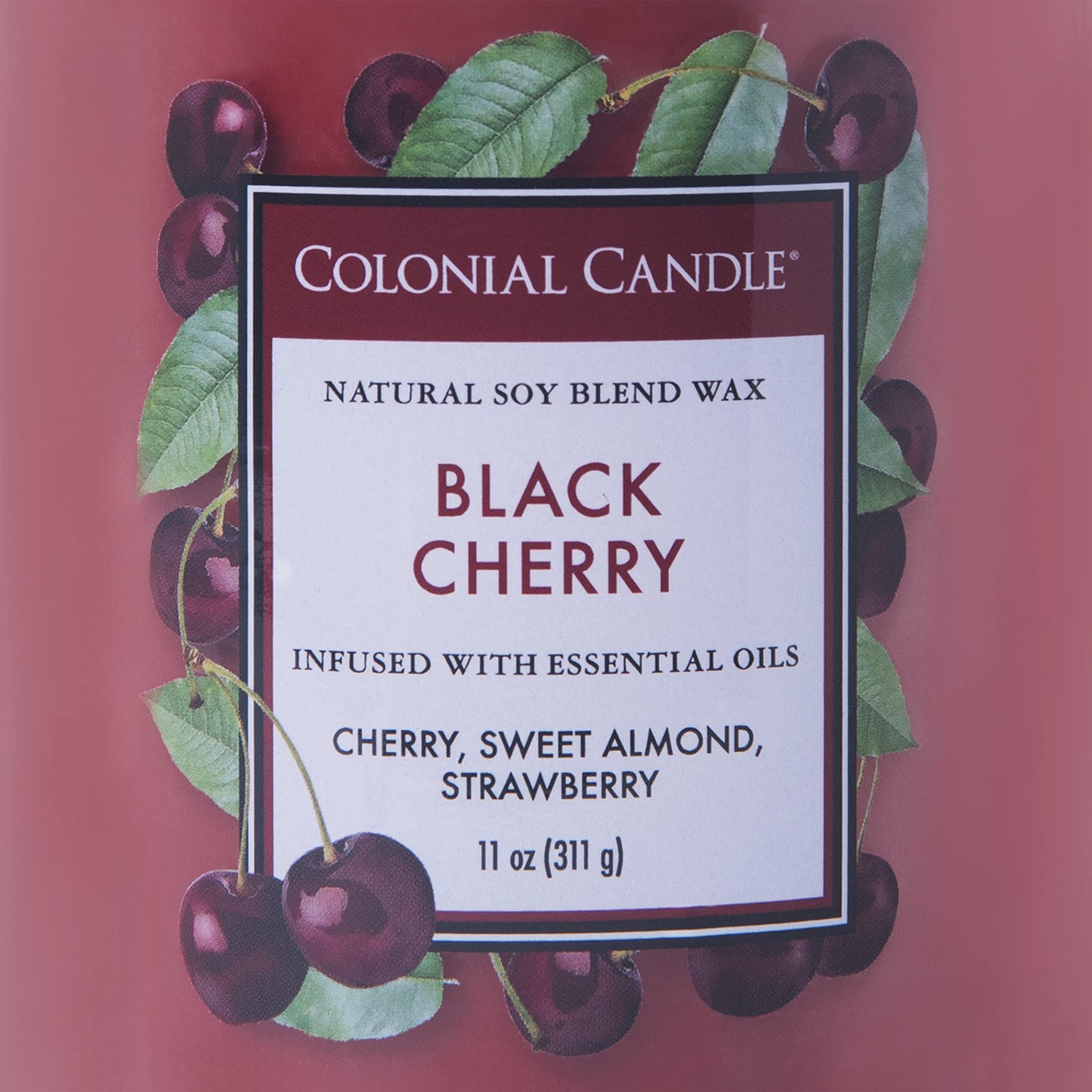 Colonial Candle Black Cherry Scented Jar Candle, Classic Cylinders Collection, 2 Wick, Red, 11 oz - Up to 80 Hours Burn