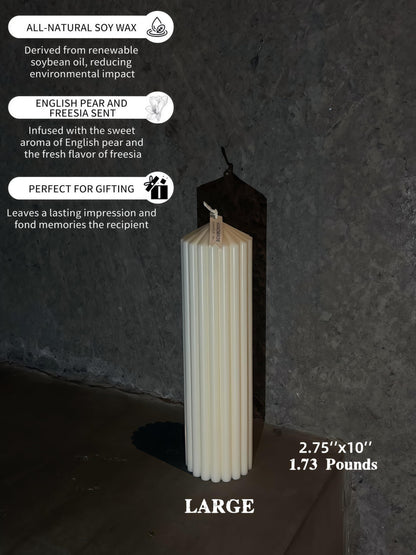 Hyznengu Ribbed Peak Pillar Candle- Large Handmade Scented Soy Wax Candle with Elegant Bubble Aesthetic， Housewarming Gift, Shelf & Coffee Table Centerpiece, White (Large)