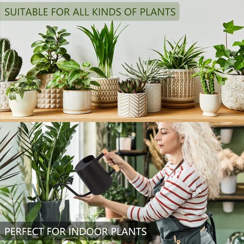 GUKJOB Metal Watering Can - 35oz Stainless Steel with Long Curved Spout for Indoor & Outdoor Plants | Black