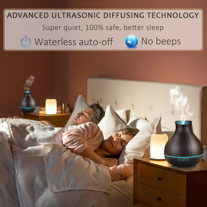 BZseed Aromatherapy Essential Oil Diffuser 550ml 12 Hours Wood Grain Aroma Diffuser with Timer Cool Mist Humidifier for Large Room, Home, Baby Bedroom, Waterless Auto Shut-off,7 Colors Lights Changing