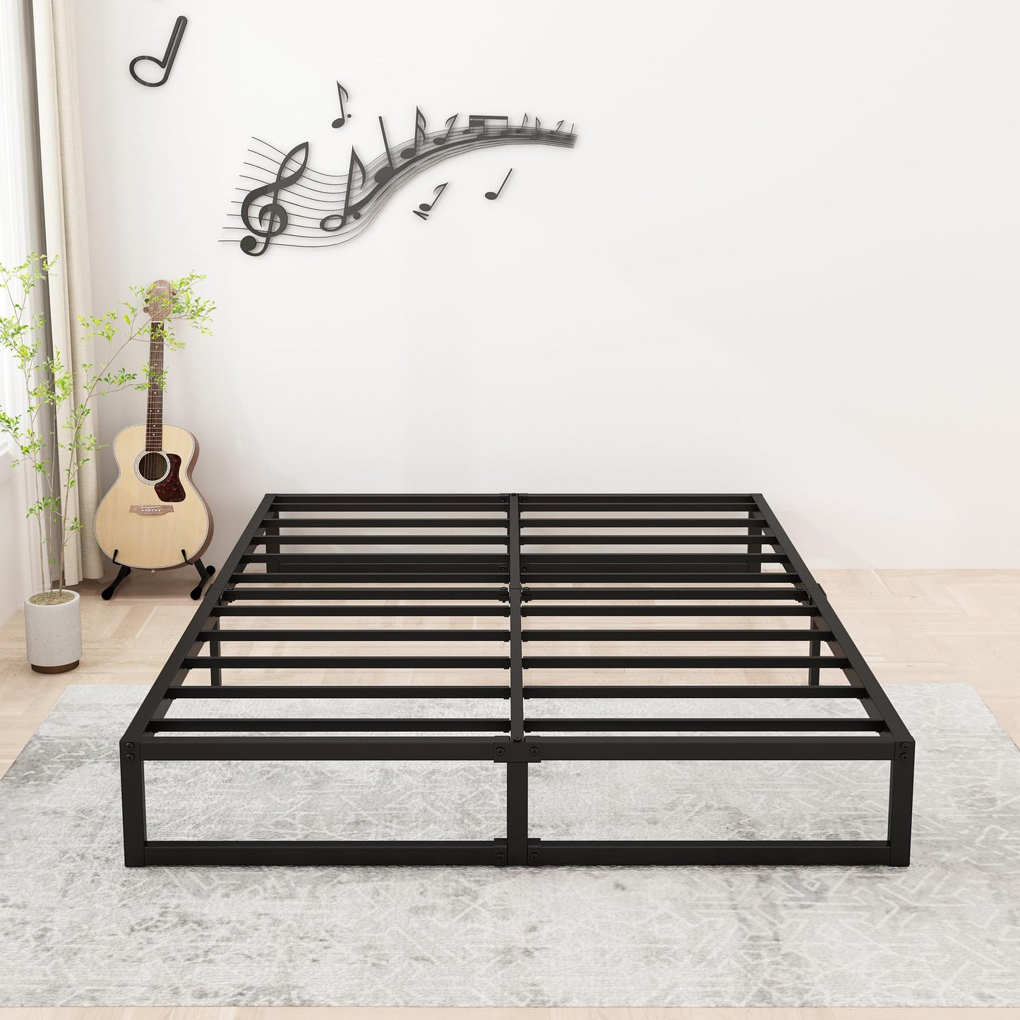 Lutown-Teen 9 Inch Queen Size Bed Frame Heavy Duty Steel Slat Support Metal Platform Queen Bed Frame No Box Spring Needed, Easy Assembly, Black