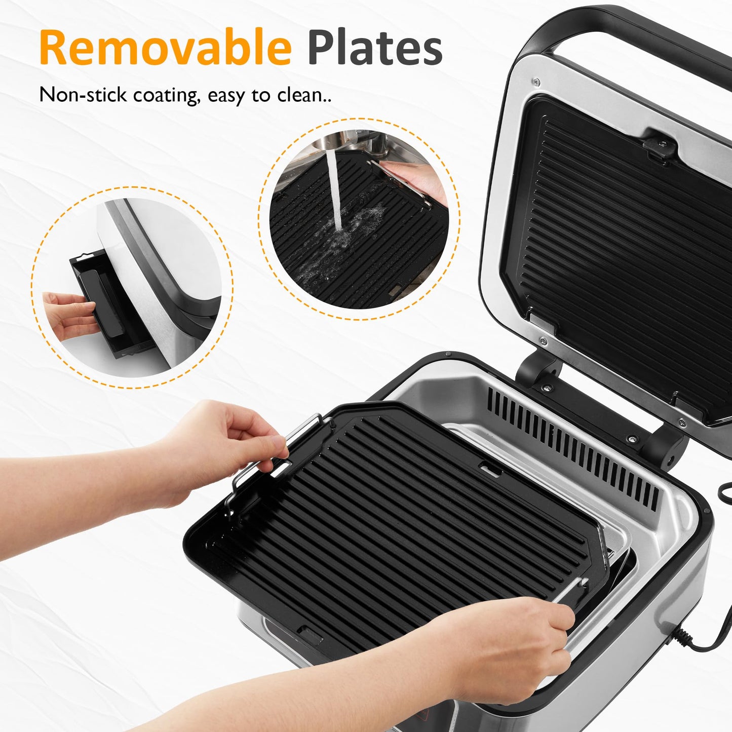 SUNVIVIPRO Electric Panini Press Sandwich Maker, 1300W Smokeless Indoor Grill with Removable Non-Stick Plates, Auto-Lift, Fan, Independent Upper Heating, Smart Time & Temperature Control, Silver