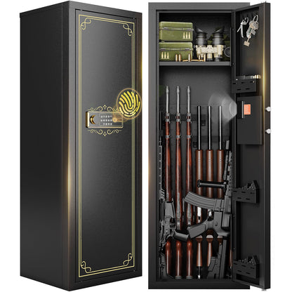 KAER 8-12 Fingerprint Long Gun Safe for Rifles & Pistols | Password Lock | Adjustable Shelves | Perfect for Apartments, Homes, Offices | Secure Storage and Quick Access Gun Cabinet
