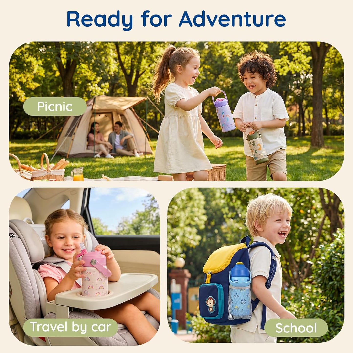 Mommore Kids Water Bottle - 12 oz Insulated Stainless Steel, Leakproof & BPA-Free, Green
