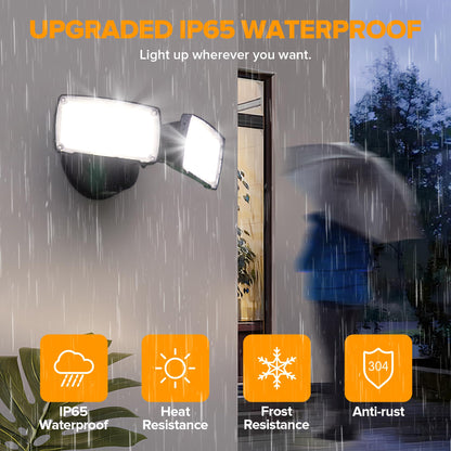 LUTEC Dual-Head LED Flood Light 32W 3500LM 5000K Waterproof Outdoor Security Light Black