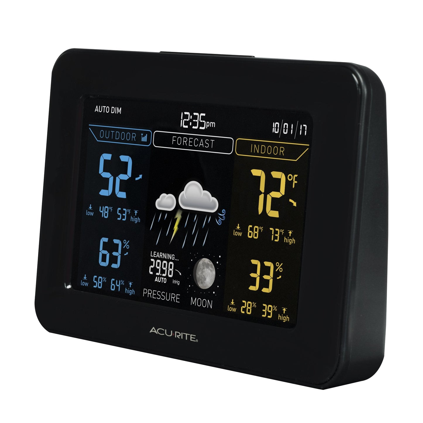 AcuRite 02027AIM Color Weather Station with High Low Temperature and Humidity with Moon Phase, Dark Themed , Black Display