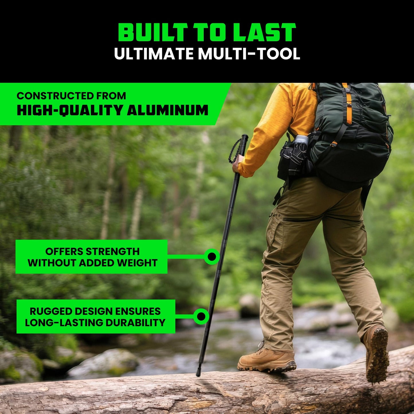Rhino USA Modular Tactical Walking Stick and Hiking Staff with Integrated Survival Kit for Hiking, Camping and Trekking, Adjustable Tactical Stick with Compass and Fire Starter for Camping and Hunting