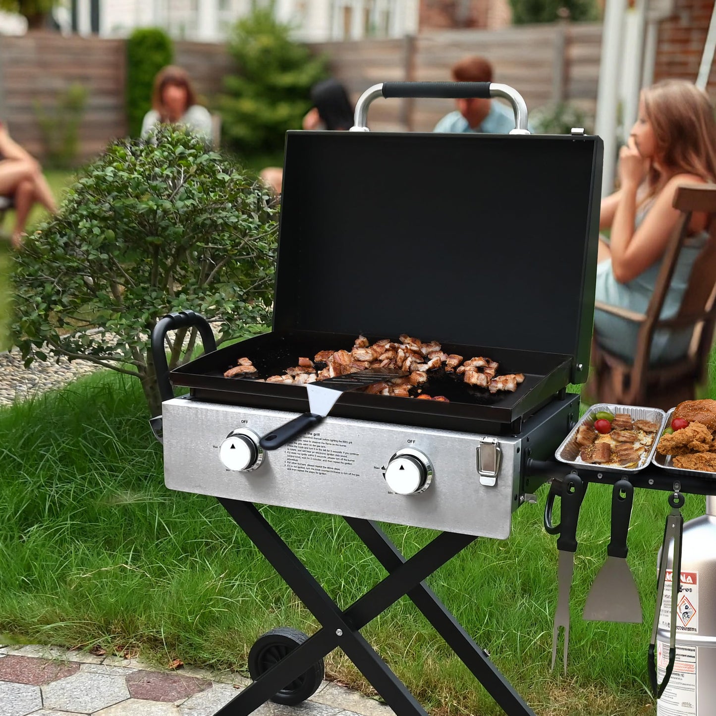 30" Flexible Portable Propane Gas Griddle with Lid – 2 Burners 30,000 BTU Cooking Area Station, 30 Inch Large Griddle with Side Prep Shelf & Rear Grease System for Outdoor BBQ & Camping