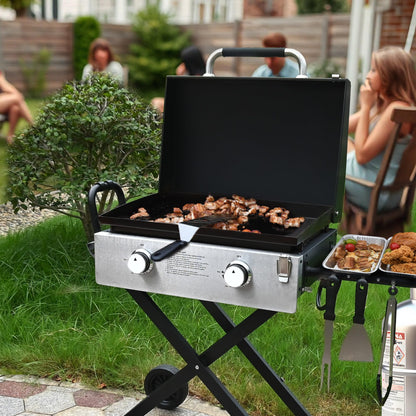 30" Flexible Portable Propane Gas Griddle with Lid – 2 Burners 30,000 BTU Cooking Area Station, 30 Inch Large Griddle with Side Prep Shelf & Rear Grease System for Outdoor BBQ & Camping