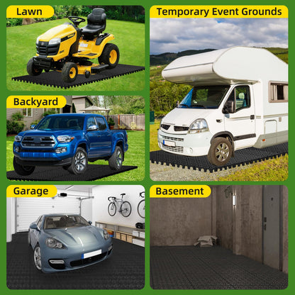 20 Pcs 15.7" x 15.7" Heavy Duty Ground Protection Mats, Interlocking Non-Slip Floor Mat, Heavyweight Gravel Grid Drive on Lawn, 6613 lb Load Permeable Paver for Parking, Outdoor Event Flooring, Black