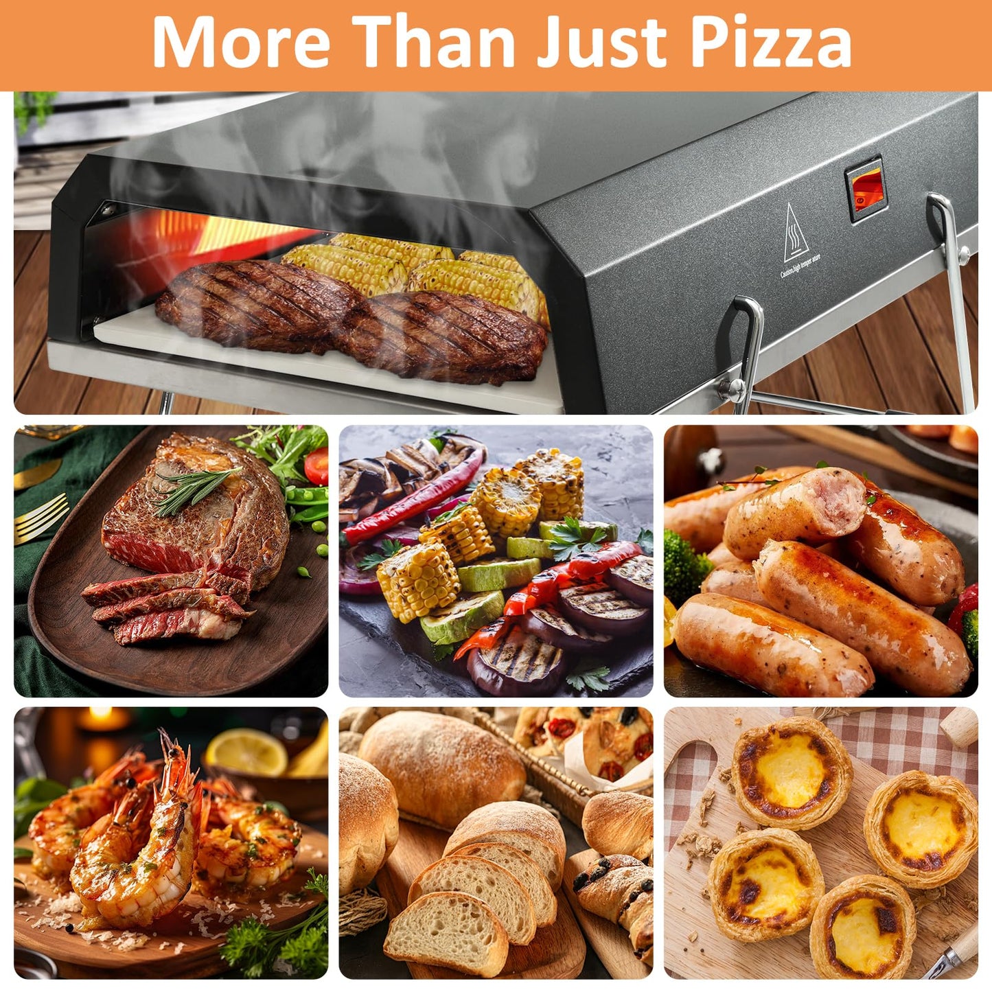 AJinTeby Outdoor Gas Pizza Oven, Portable Propane Pizza Maker with Stone Baffle Door Peel and Cutter Gas Cooker, Pizza Grilling Stove for Outdoor Indoor Kitchen, Grey