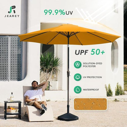 JEAREY 9FT Outdoor Patio Umbrella - UV Protection & Waterproof with Push Button Tilt | Sun Orange