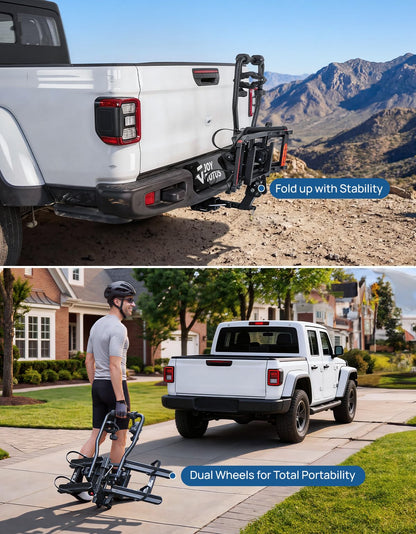 JOYTUTUS Compact & Lightweight 2-Bike Hitch Bike Rack, 150 LBS Capacity for Car SUV Truck with 1¼/2” Receiver, Easy Install Tilting Folding Anti-Wobble Bike Carrier, Fits Most Wheelbases (Max 53'')
