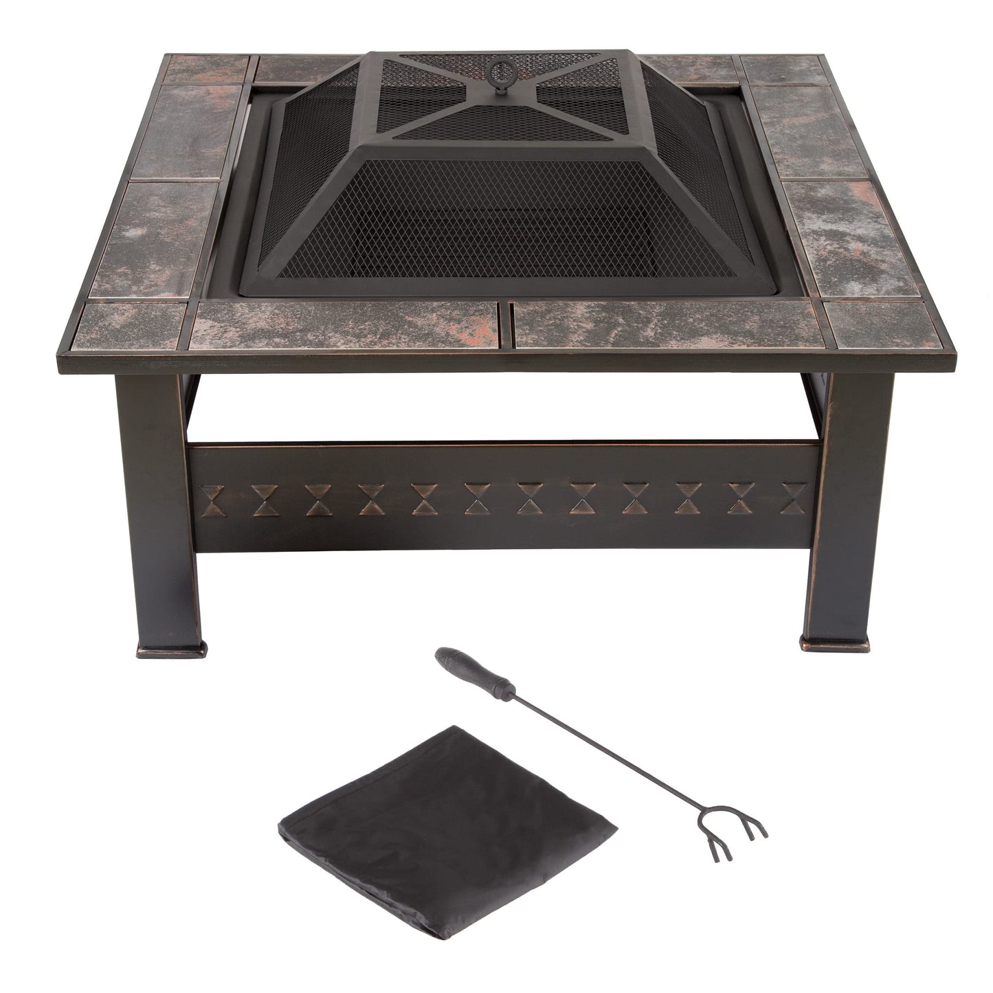 Fire Pit - 32-Inch Outdoor Firepit Table with Screen, Cover, and Poker - Outdoor Fire Pits for Backyard, Deck, Patio, or Porch by Pure Garden (Bronze)
