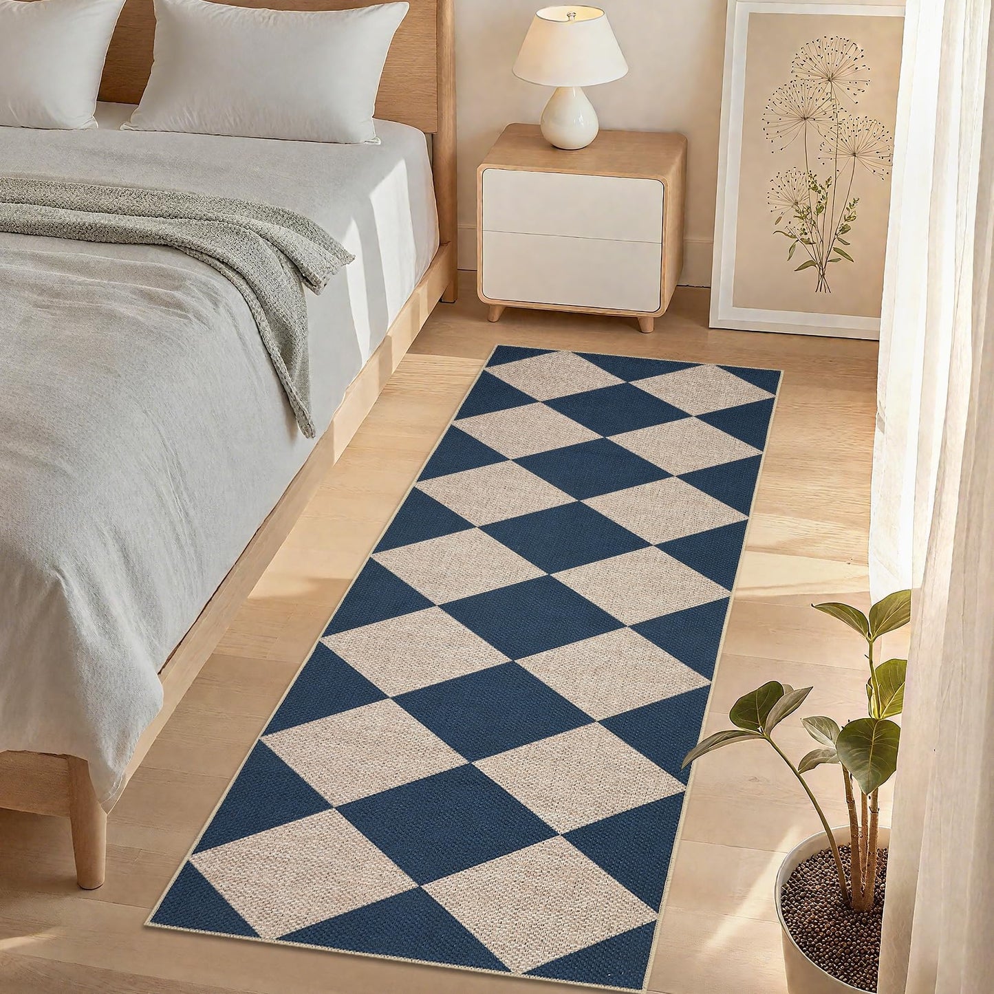 GarveeHome Easy Jute 8x10 Area Rugs for Living Room Checkered Rugs Machine Washable Non-Slip Backing Indoor Outdoor Carpets for Farmhouse Dining Room Nursery Patio Navy Blue