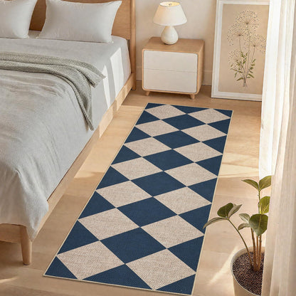 GarveeHome Easy Jute 8x10 Area Rugs for Living Room Checkered Rugs Machine Washable Non-Slip Backing Indoor Outdoor Carpets for Farmhouse Dining Room Nursery Patio Navy Blue