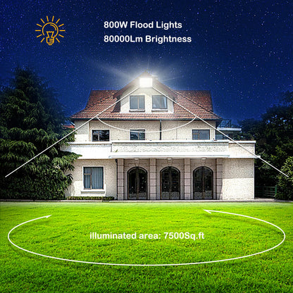 Gopretty 800W LED Flood Light Outdoor,3600W Equivalent Super Bright FloodLight with Plug,80000LM 6000K Daylight White IP66 Waterproof Commercial Lighting for Sports Fields,Courts, Arena, Stadium