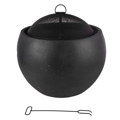 Outdoor Fire Pit - 24” Round Faux Concrete Firepit - Wood Burning Fire Pit with Poker, Screen, Cover - Wood Fire Pits for Outside Patio by Pure Garden
