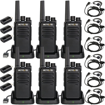 Retevis RT68 Walkie Talkies with Earpiece, Portable FRS Two-Way Radios Rechargeable, with 6 Way Multi Unit Charger, Hands Free, Long Range, Rugged 2 Way Radios 6 Pack for Adults School Church