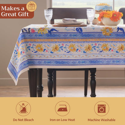 Maison d' Hermine Table Cloth Rectangle Table 100% Cotton 70 x 120 Inches Tablecloth Reusable Decorative for Dining Kitchen Room Farmhouse Home Gifts for Mothers Day Spring Summer - Girassol
