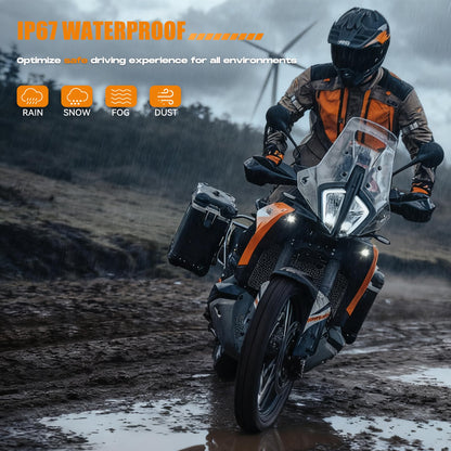 Future Eyes Motorcycle Fog Lights LED Kit, 60W White/Amber Driving Lights with High/Low Beam, CNC Aluminum Waterproof Auxiliary Light, Spot Headlight for Night Riding