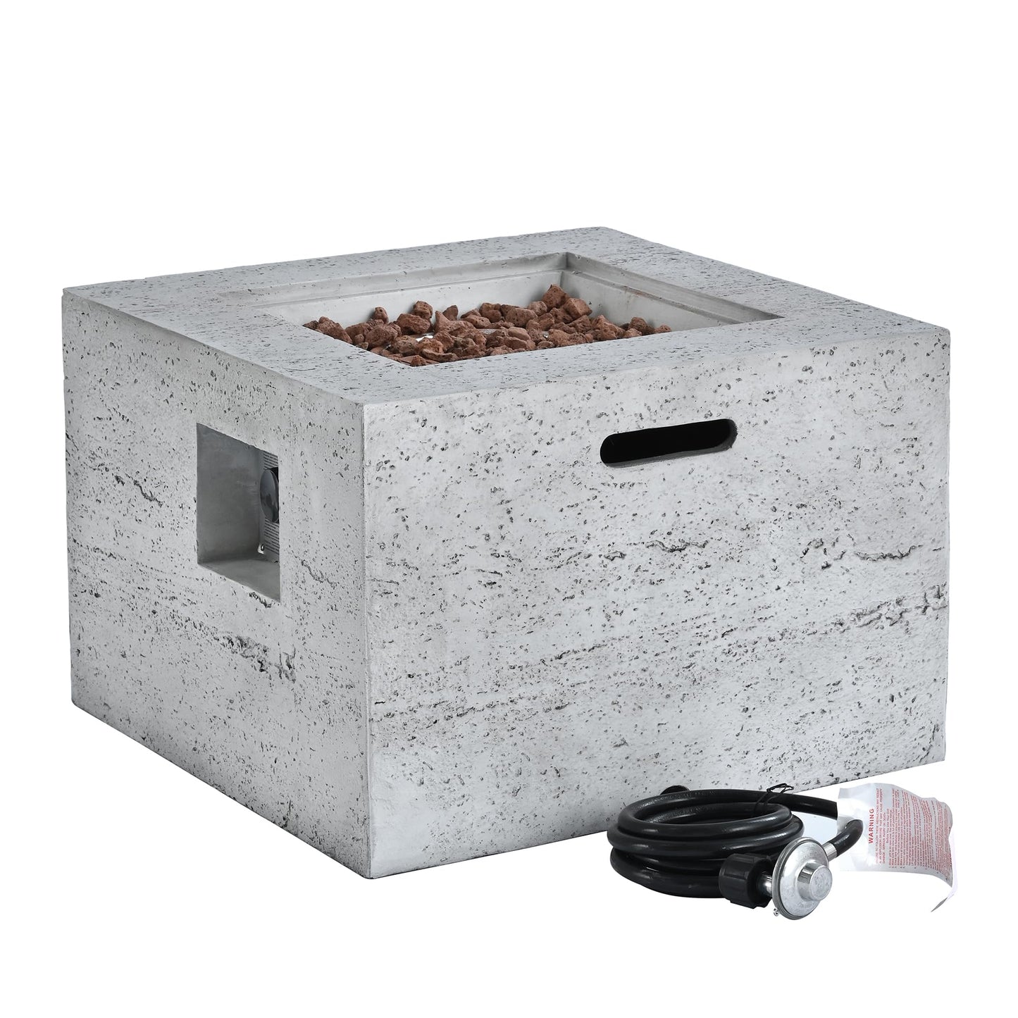 GDFStudio MgO Lightweight Square Propane Fire Pit Table, 40000 BTU Outdoor Propane Fire Pit with Steel Burner, Adjustable Flame Control, Lava Rocks & Rain Cover, Patio Backyard Deck Poolside, Gray