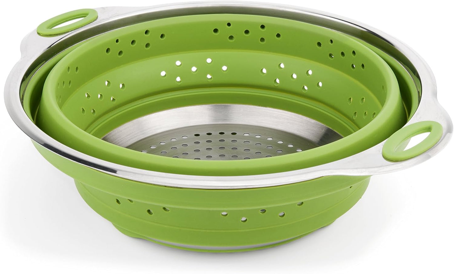Best Large Collapsible Silicone Colander/Strainer with Stainless Steel Base by Chef Frog