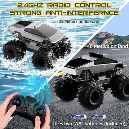 Remote Control Car 1:18 Amphibious RC Cars 4WD All Terrain Off-Road Pickup 2.4GHz Waterproof Cyber Truck 360° Rotatable Monster Truck Toys for Boys Christmas Birthday Gifts Age 6 7 8 9 10-13+