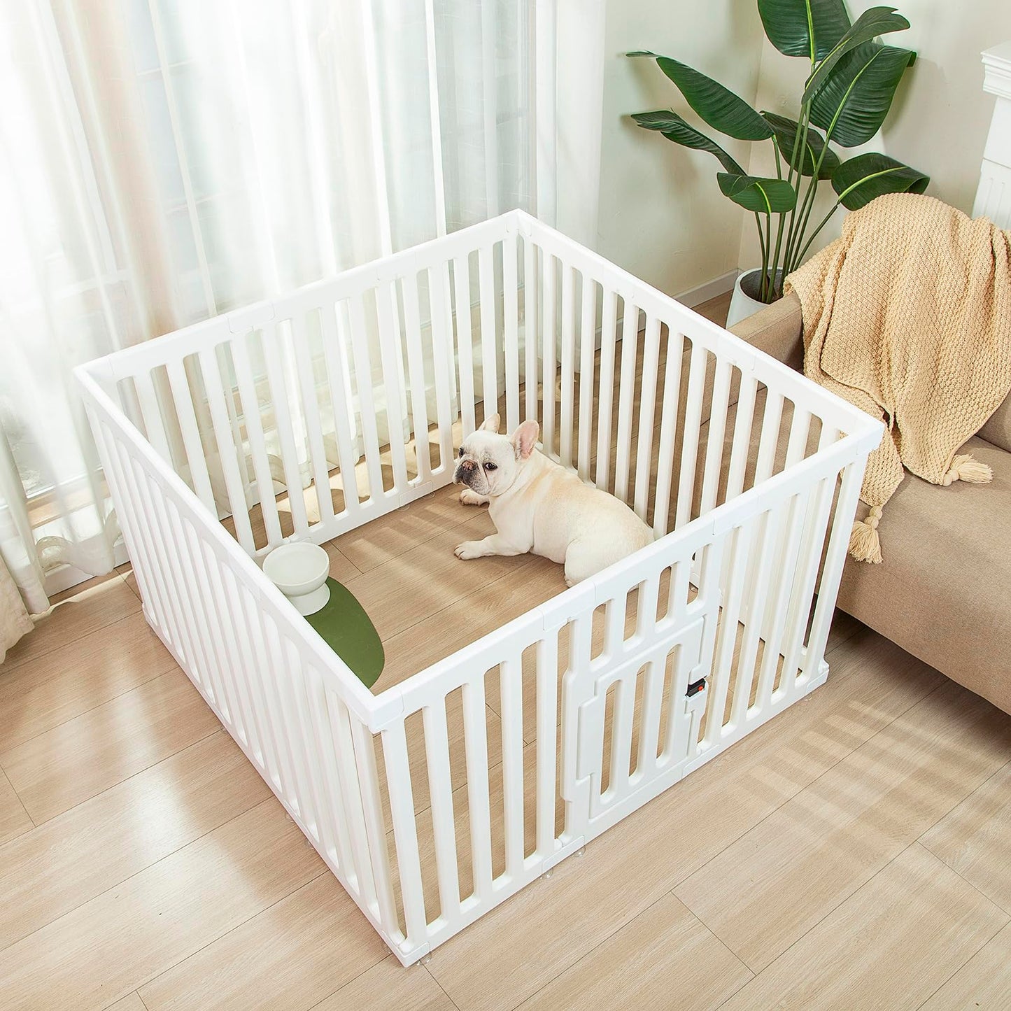 Dog Playpen with Locking Door - 12 Panels Indoor Puppy Play Pen & Pet Fence, 25.6 Inch Height Portable Playpen for Small Medium Dogs & Cats, Easy Set Up, Durable Plastic, White