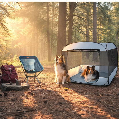 EighteenTek XLarge Popup Portable Dog Houses, 5.3'x4'H Assembly-Free Gazebo-Style Dog Cot Cat Playpen Screen Pet Tent Sun Shade Shelter Dog Bed with Canopy for Outdoor, Anti-Bugs with Leakproof Bottom