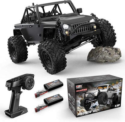 HYPER GO H12Y 1/12 Brushless 4X4 RC Rock Crawlers for Adults Metal Case Waterproof 4WD Off-Road RC Rock Trucks with Portal Axles All Terrain RC Cars with 2 Battery
