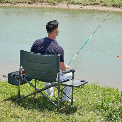 Timber Ridge XXL Oversized Directors Chair - Heavy Duty 600lbs Camping Chair with Cooler Bag & Table | Portable Grey Folding Chair for Tailgating & Outdoor Use