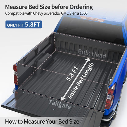 oEdRo Upgraded Soft Tri-fold Truck Bed Tonneau Cover On Top Compatible with 2014-2018 Chevy Silverado 1500 / GMC Sierra 1500 with 5.8ft Bed, Fleetside
