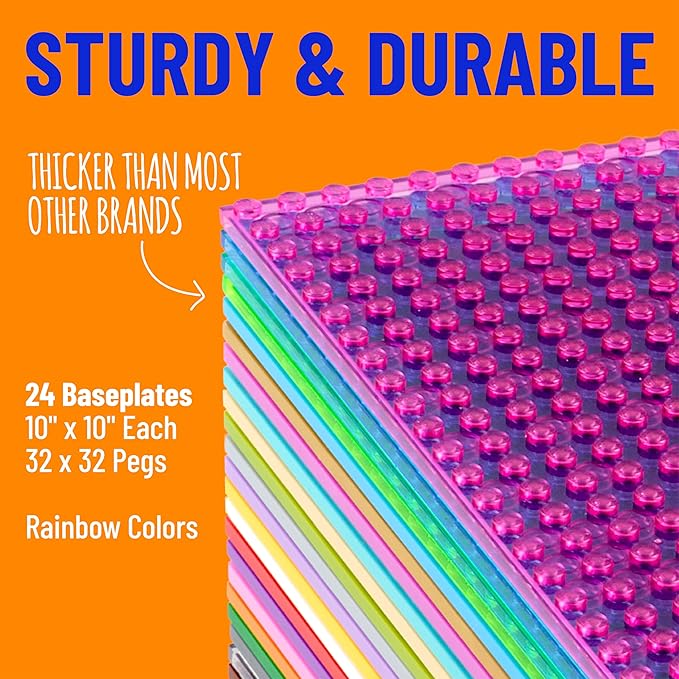 Strictly Briks Stackable Baseplates - 24 Pack 10x10 32x32 Studs Compatible with Lego for Building City Scenes Foundation Displays Bricks on Play Table Kids Easter Gift Rainbow
