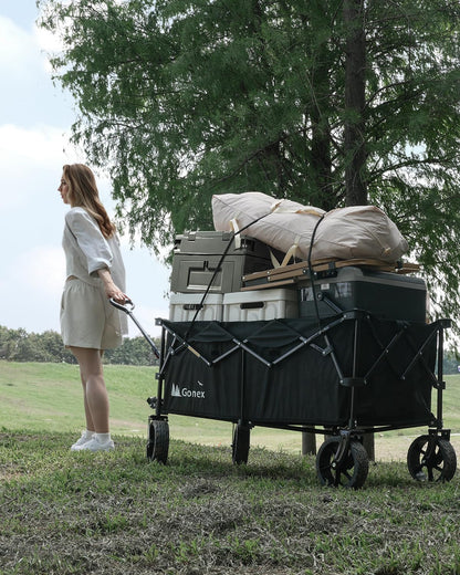 Gonex 48''L Collapsible Foldable Heavy Duty Oversized Wagon with 440lbs Weight Capacity, 300L Folding Large Utility Garden Grocery Shopping Cart with 8" H All-Terrain Wheels & 2 Drink Holders - Black
