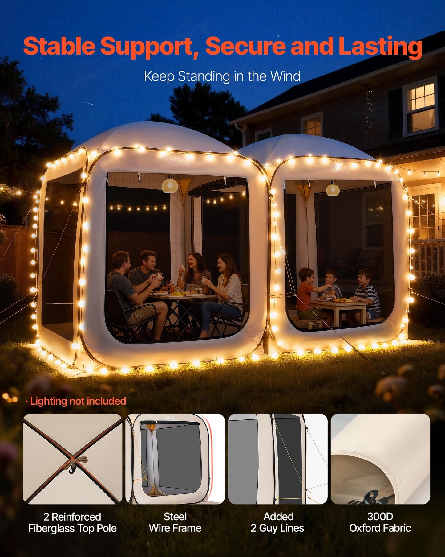 VEVOR Pop up Screen House Tent, 12 x 6 ft, 2 in 1 Screen Gazebo, Portable Screened in Canopy with Carry Bag, Netting Sides, Ground Stakes, for Garden, Patio, Backyard, and Outdoor Activities, Beige