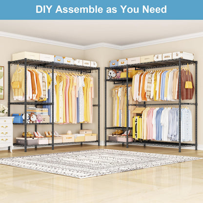 Ulif F7 Plus Garment Rack, Heavy Duty Clothes Rack, Clothing Racks for Hanging Clothes, 6-Tiers Freestanding Portable Closet Storage Rack 68'' W × 14.6'' D × 76.6'' H, Max Load 850 Lbs, Black
