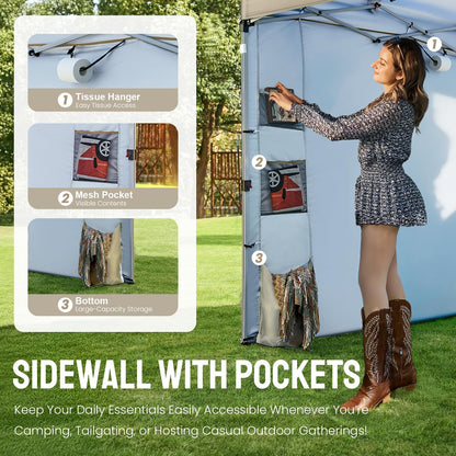 CROWN SHADES Canopy Tent 10x10 Pop Up Canopy Outdoor Shade with Pockets Sidewall, Easy Up Sun Shelter with One Person Set Up Center Lock, Portable Instant Camping Beach Canopy Tents, Beige
