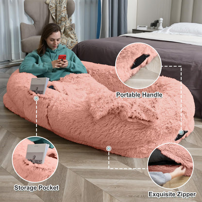 YAEM Pink Human Dog Bed, 71"x45"x12" Beds for Humans Size Fits You and Pets, Washable Faux Fur Bed People Doze Off, Napping Orthopedic Present Plump Pillow, Blanket
