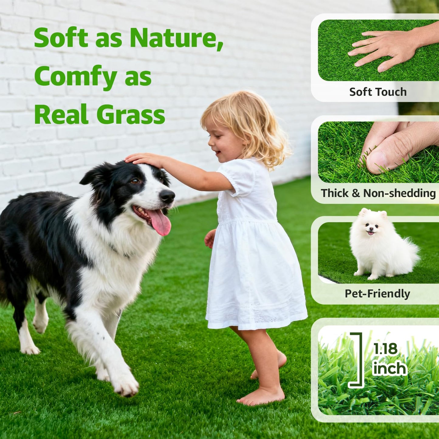 Oiyeefo Artificial Turf Grass Indoor Outdoor - Pet Friendly Synthetic Fake Turf Rug with Drainage Holes for Patio, Balcony, Backyard, Landscape Decortaion - Replacement Dogs Grass Mat(7Ft x 13Ft)