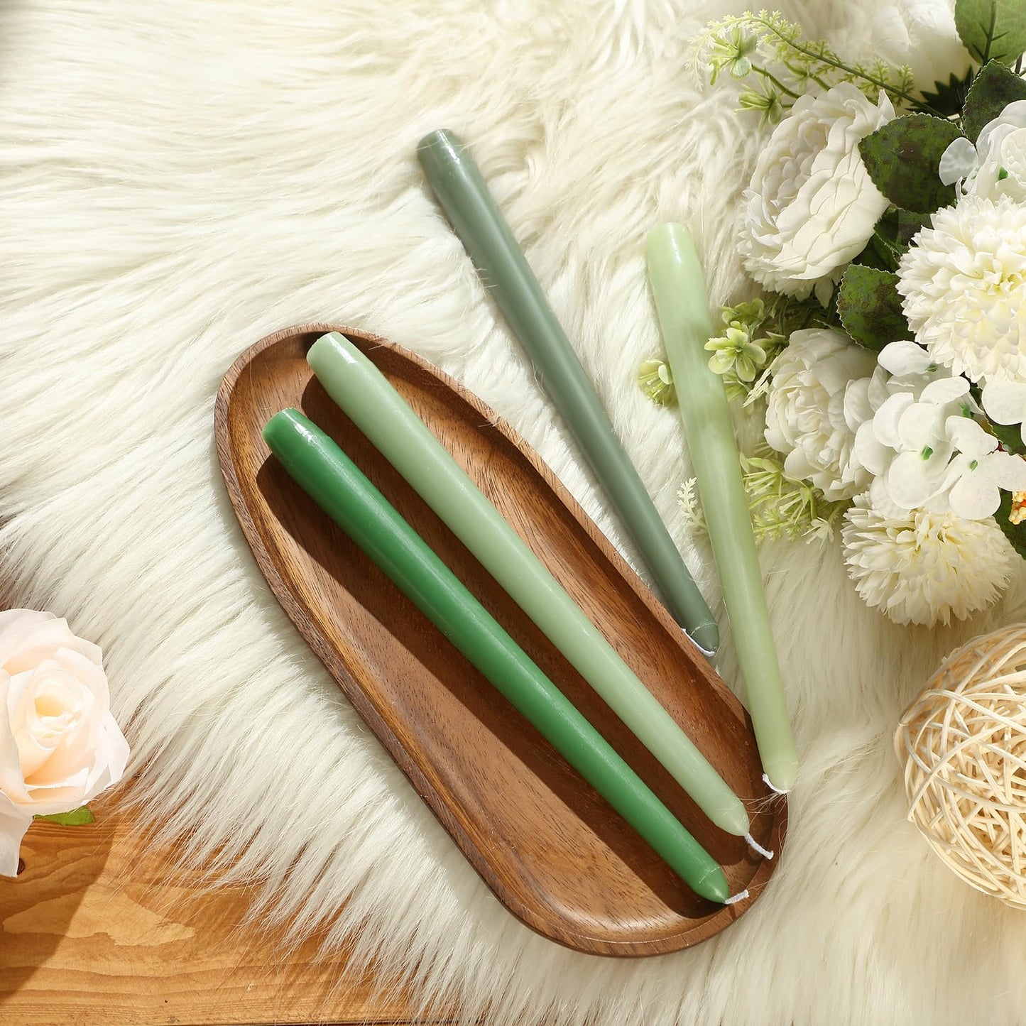 MTLEE 10 Inch Long Tapered Candle Stick Bulk Smokeless Unscented Burning Candlestick Paraffin Wax with Cotton Wick for 4th of July Dinner Anniversary Wedding Party Church(Gradient Green,16 Pcs)