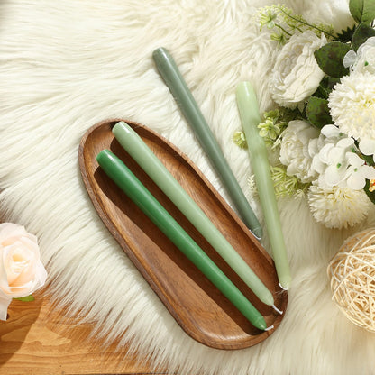MTLEE 10 Inch Long Tapered Candle Stick Bulk Smokeless Unscented Burning Candlestick Paraffin Wax with Cotton Wick for 4th of July Dinner Anniversary Wedding Party Church(Gradient Green,16 Pcs)