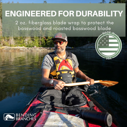 BENDING BRANCHES Java 11 Wood Canoe Paddle – 18-Laminate Basswood Shaft, Hardwood Blade with Fiberglass Wrap and Rockgard® Protection, 11° Bent Shaft, Classic Palm Grip