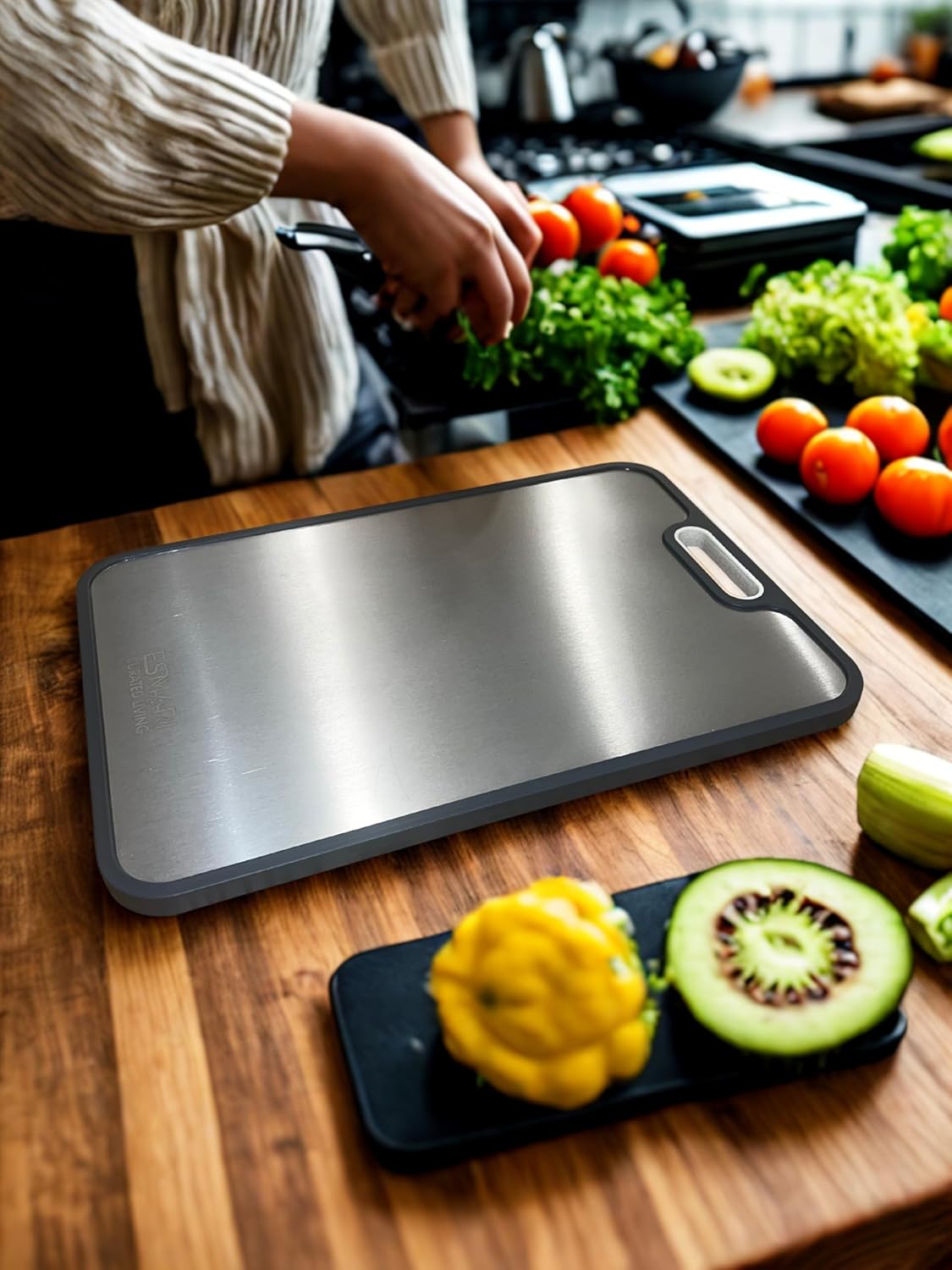 Titanium Cutting Board - 2-in-1 Double-Sided Food Grade Pure Titanium & PP | Large 16” × 11” for Easy Cleaning