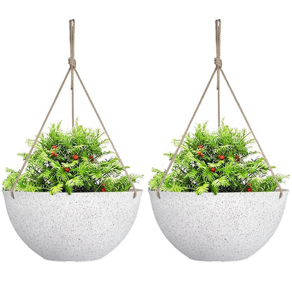 LA JOLIE MUSE Large Hanging Planters for Outdoor Plants - 13 Inch Hanging Flower Pots Set of 2, Speckled White